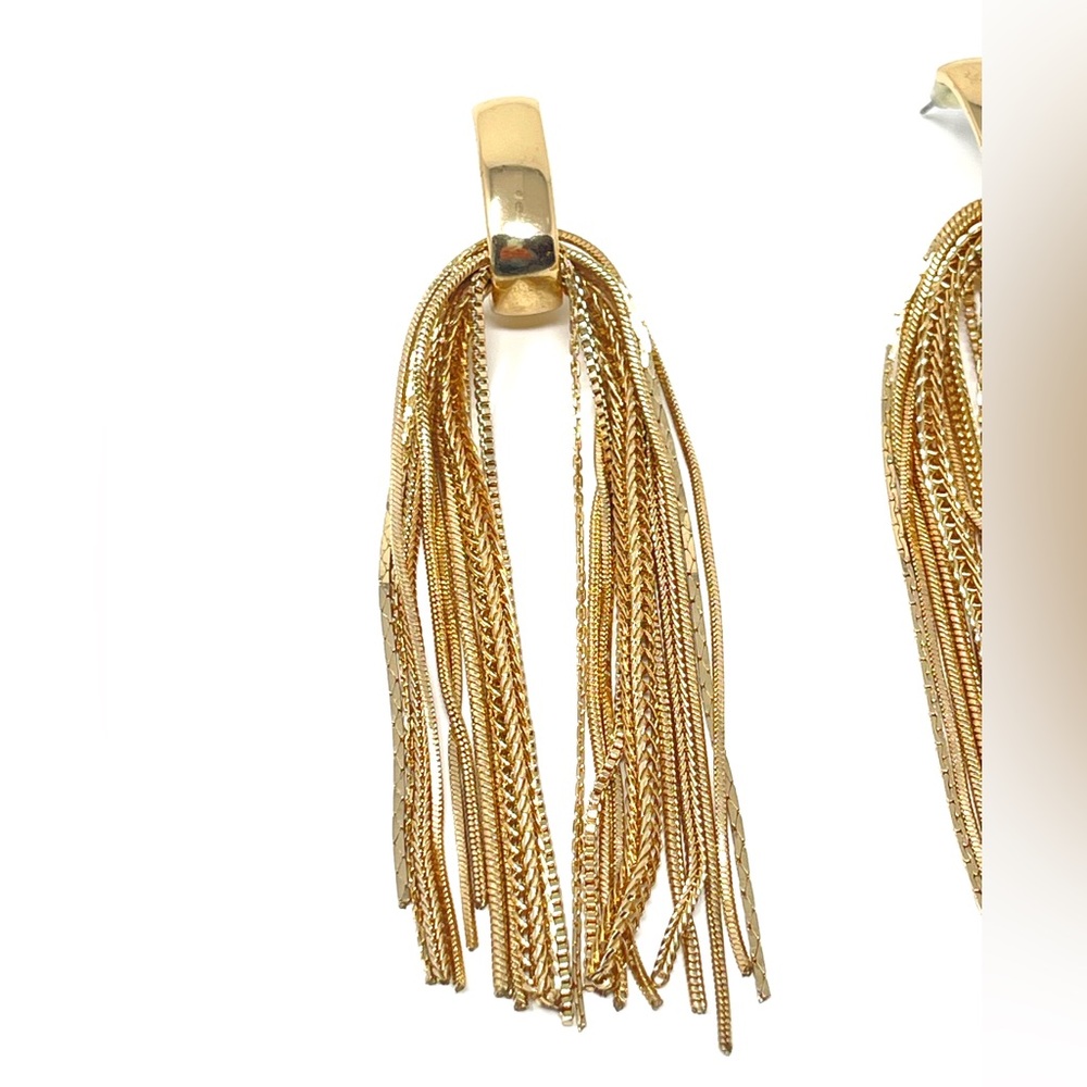 New Free People Studio 54 Drop Dangle Gold Fringe Earrings - Picture 7 of 8